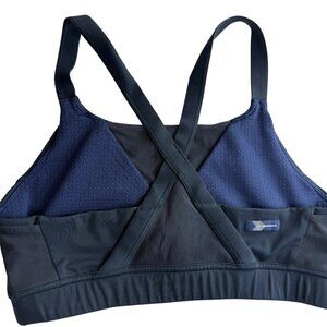 Oiselle Triangle Sports Bra.  Black / Dark Blue.  Size Women's 8.  Mesh.  V-Neck